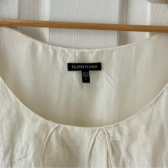 Eileen Fisher Silk Lined Cotton Tank Ivory Pleated Scoop Neck Lightweight L NWOT - Picture 4 of 6